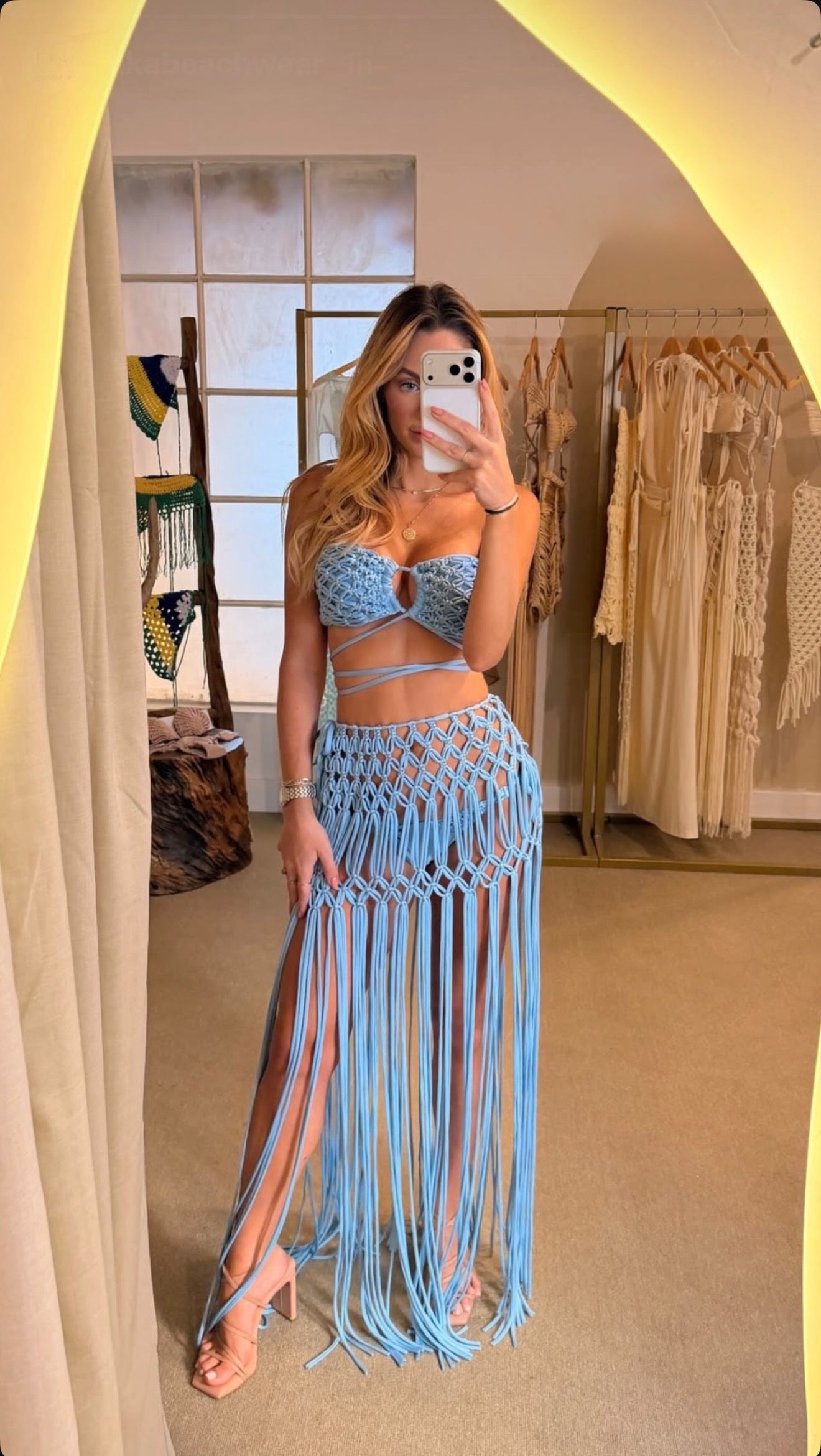 Sky Blue and Off White - Macramé skirt