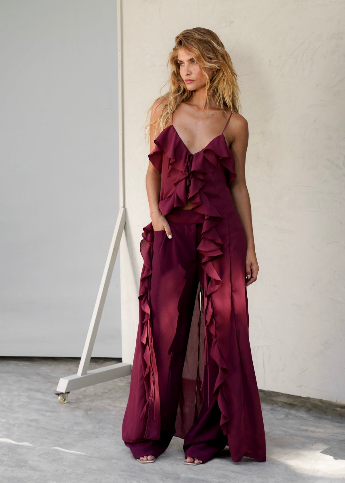 Cascata Chantilly ruffle cover-up with front tie detail