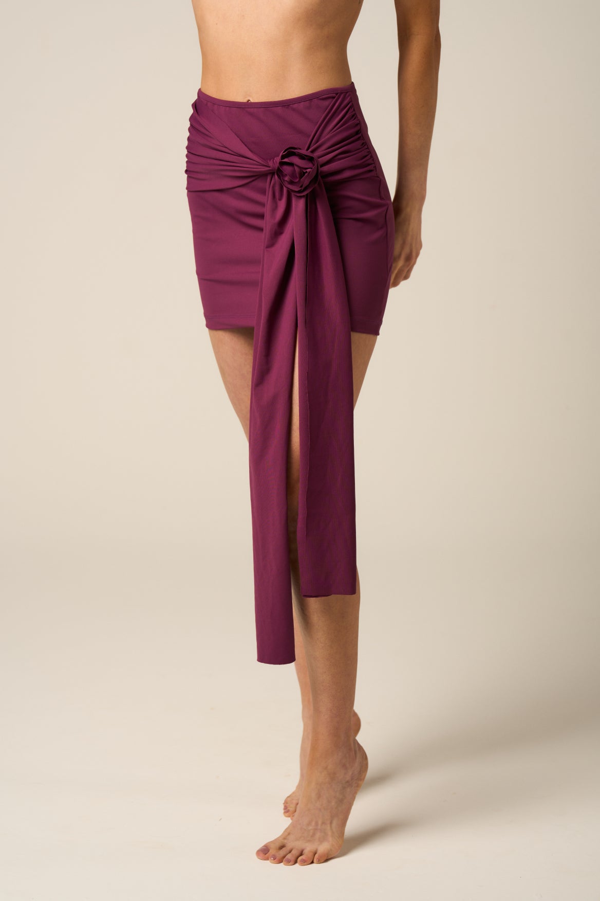 Draped Mini Skirt with Adjustable Tie & Removable Rosette – Purple Wine | Amazônia B2R