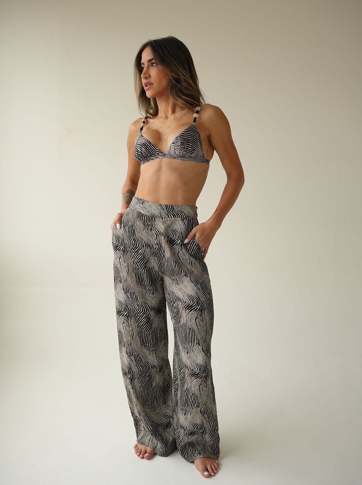 Zebra Print Wide-Leg Pants