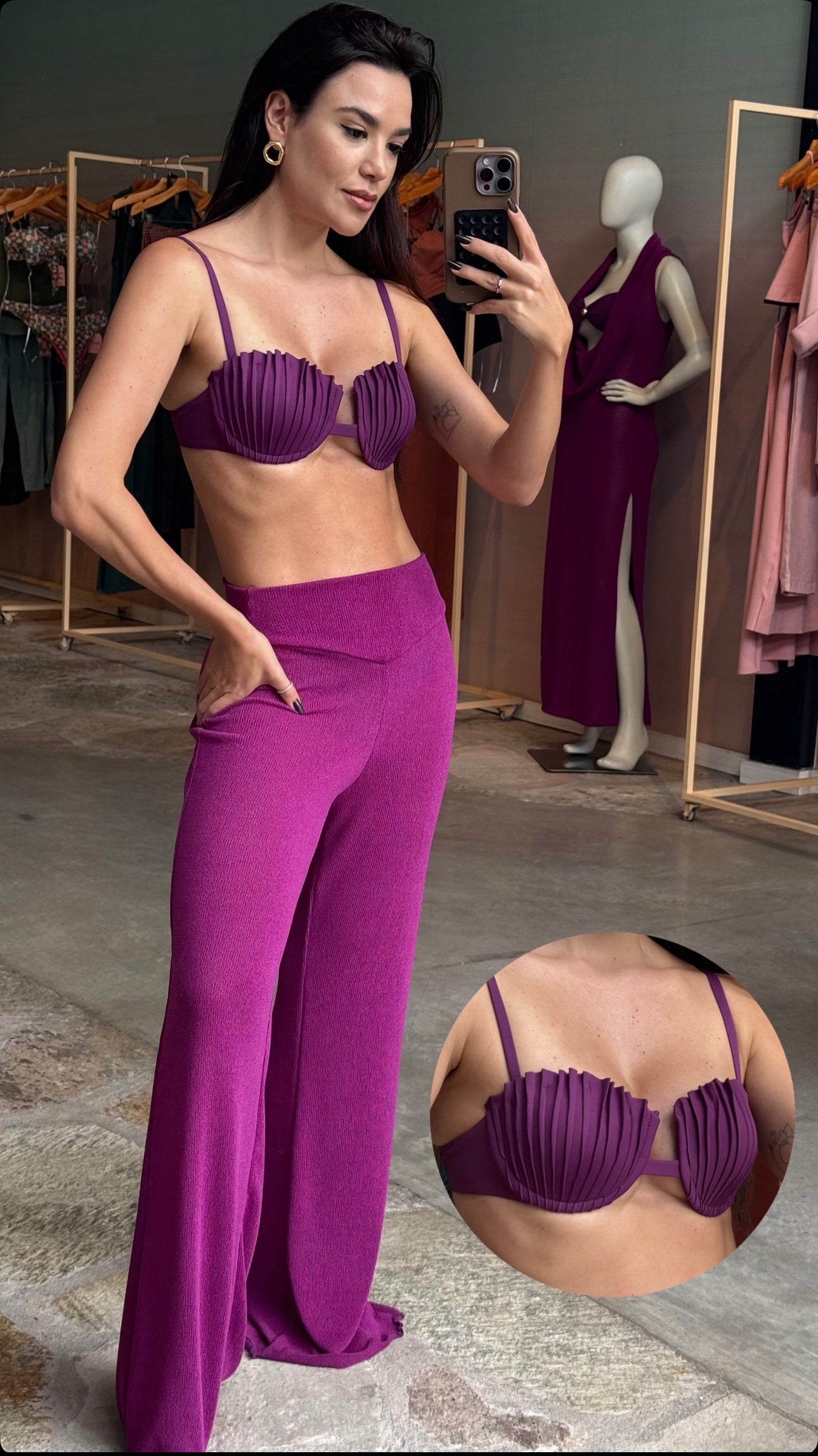 Halter Top + Flowy Pants Set – Orchid Purple Knit | Amazônia B2R Resortwear