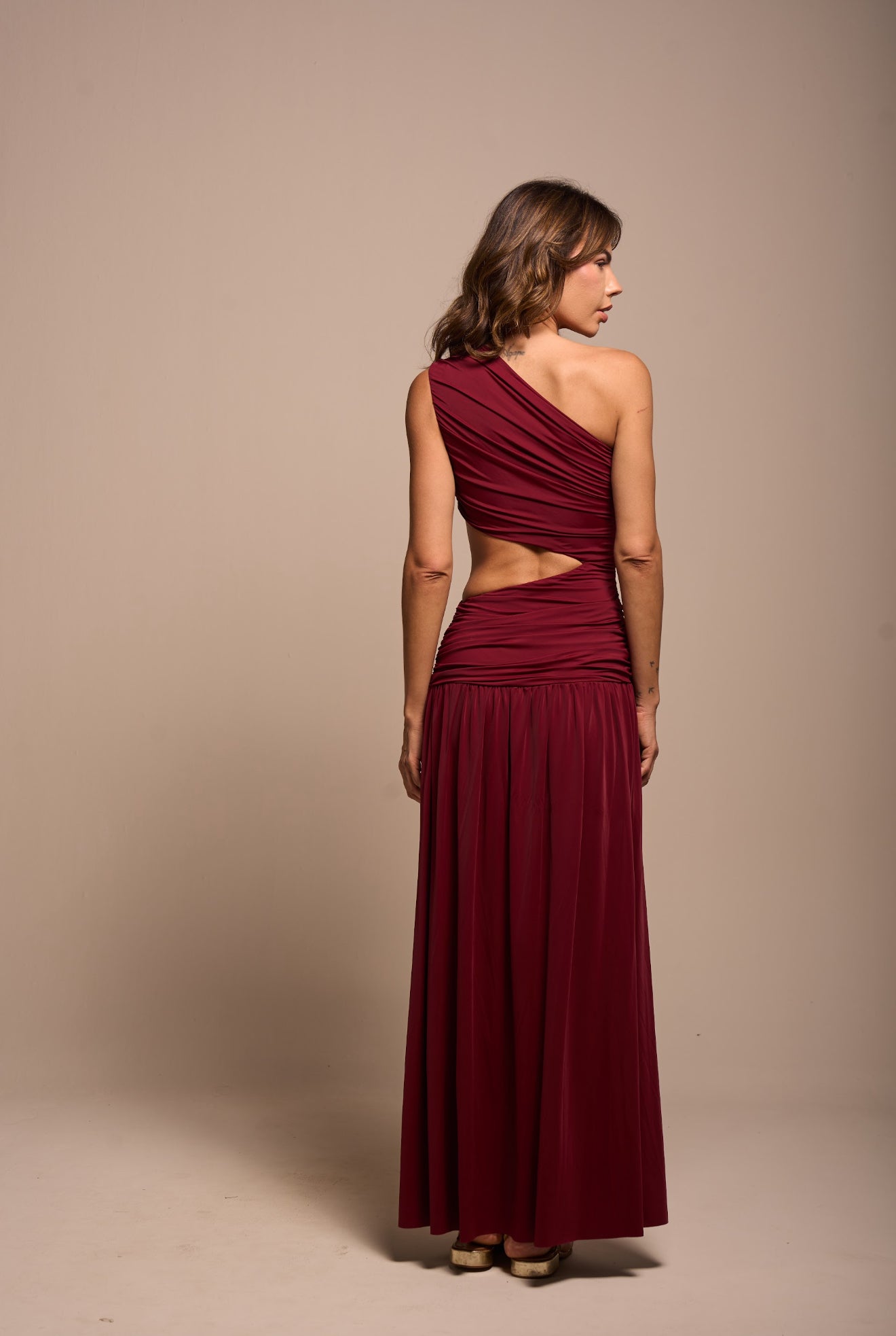 Amazônia B2R – Draped One-Shoulder Designer Dress (Black & Ruby)