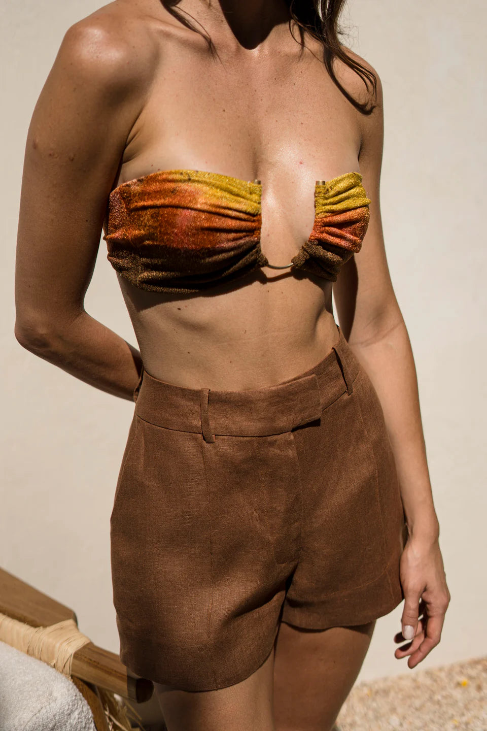 High-Waist Linen Shorts – Palm Green & Earth Brown | Amazônia B2R