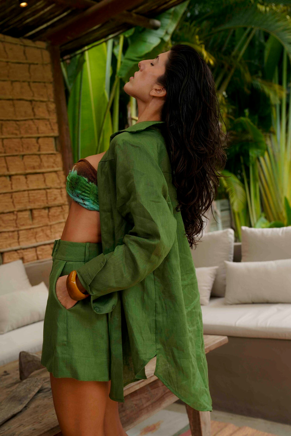 Linen Resort Shirt – Palm & Coral | Amazônia B2R