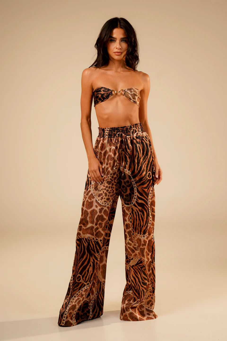 Safari Animal Print Wide-Leg Pants