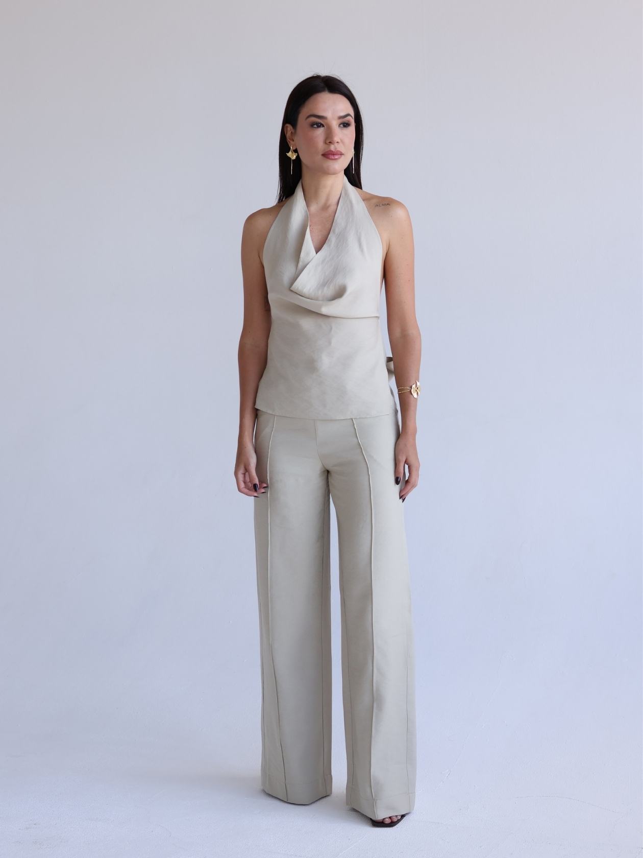 Sand Draped Halter & Straight-Leg Pants Set