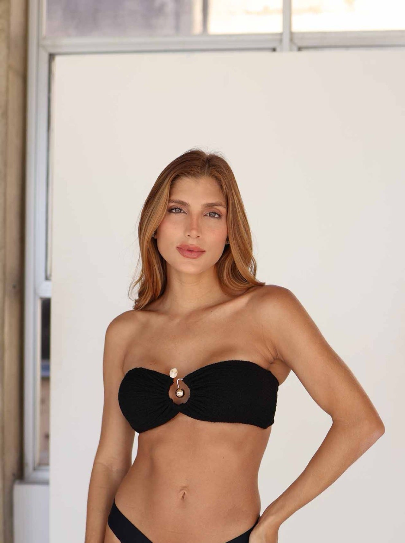 Maré black bandeau bikini set with shell and gold-tone detail
