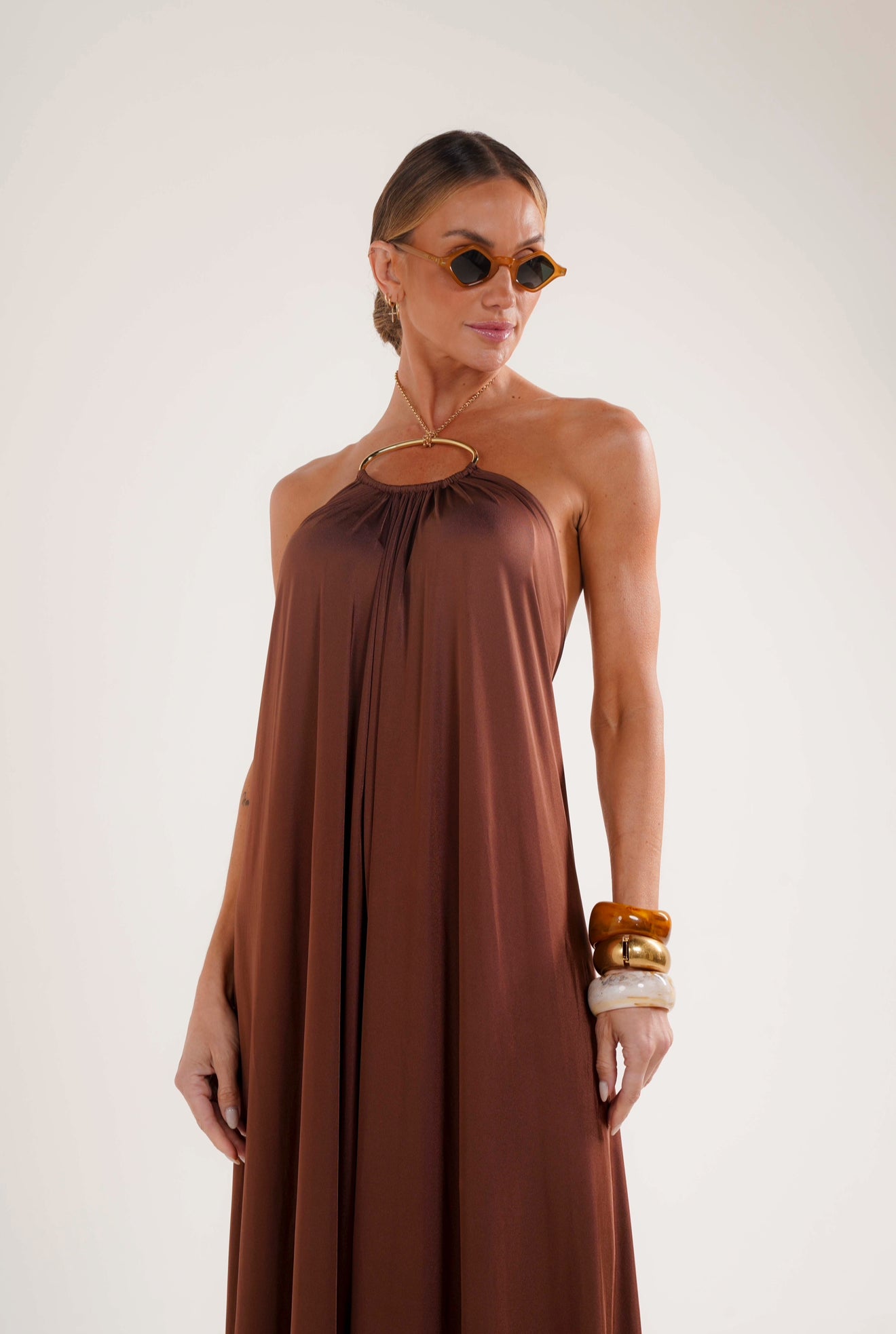 Golden Ring Halter Maxi Dress – Amazônia B2R