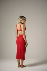 Red passion midi skirt with front slit