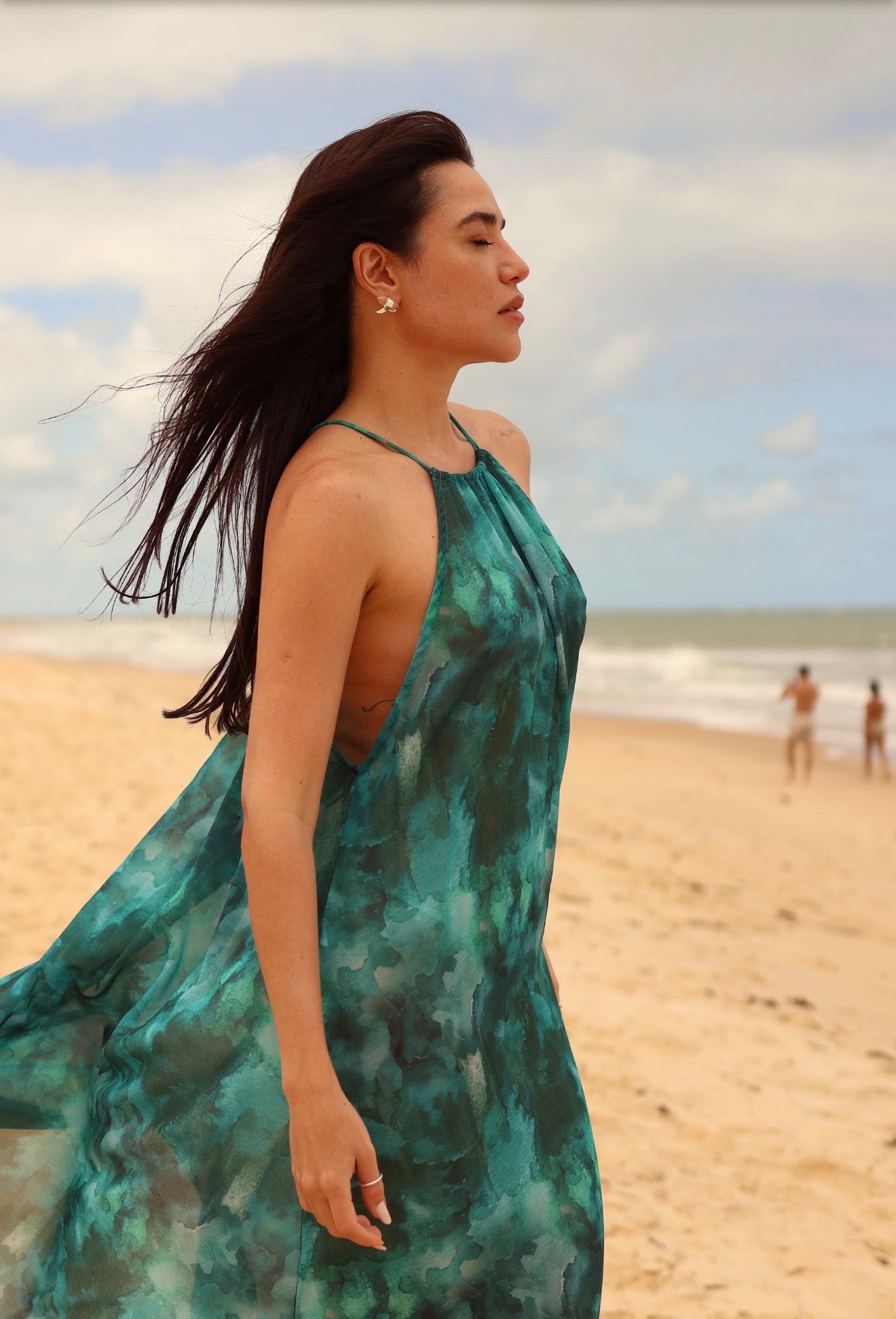 Sea Glass Watercolor Halter Maxi Cover-Up Dress