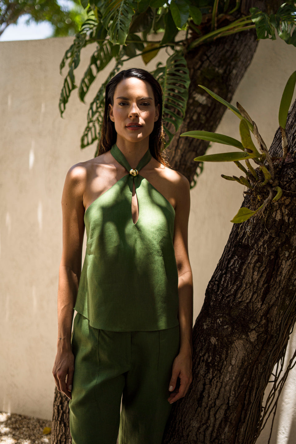 Amazônia B2R Halter Top — Palm Green & Brown