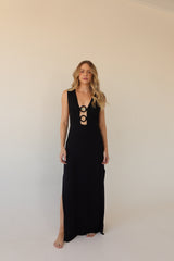 Plunge Neck Maxi Dress with O-Ring Details