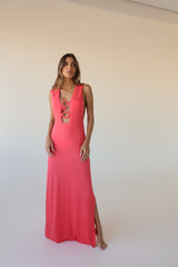 Plunge Neck Maxi Dress with O-Ring Details