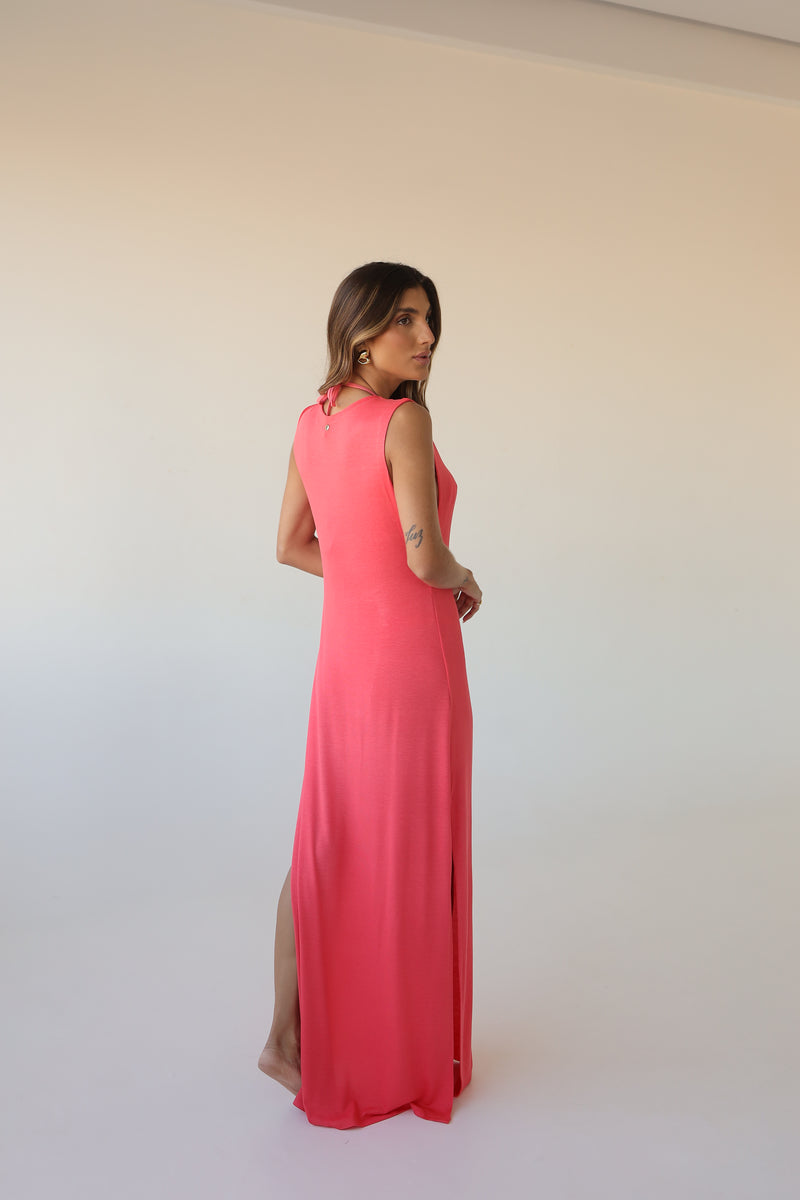 Plunge Neck Maxi Dress with O-Ring Details