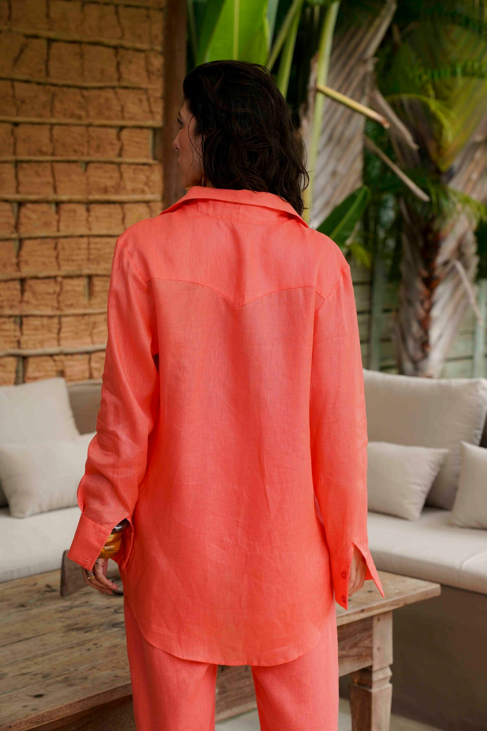 Linen Resort Shirt – Palm & Coral | Amazônia B2R