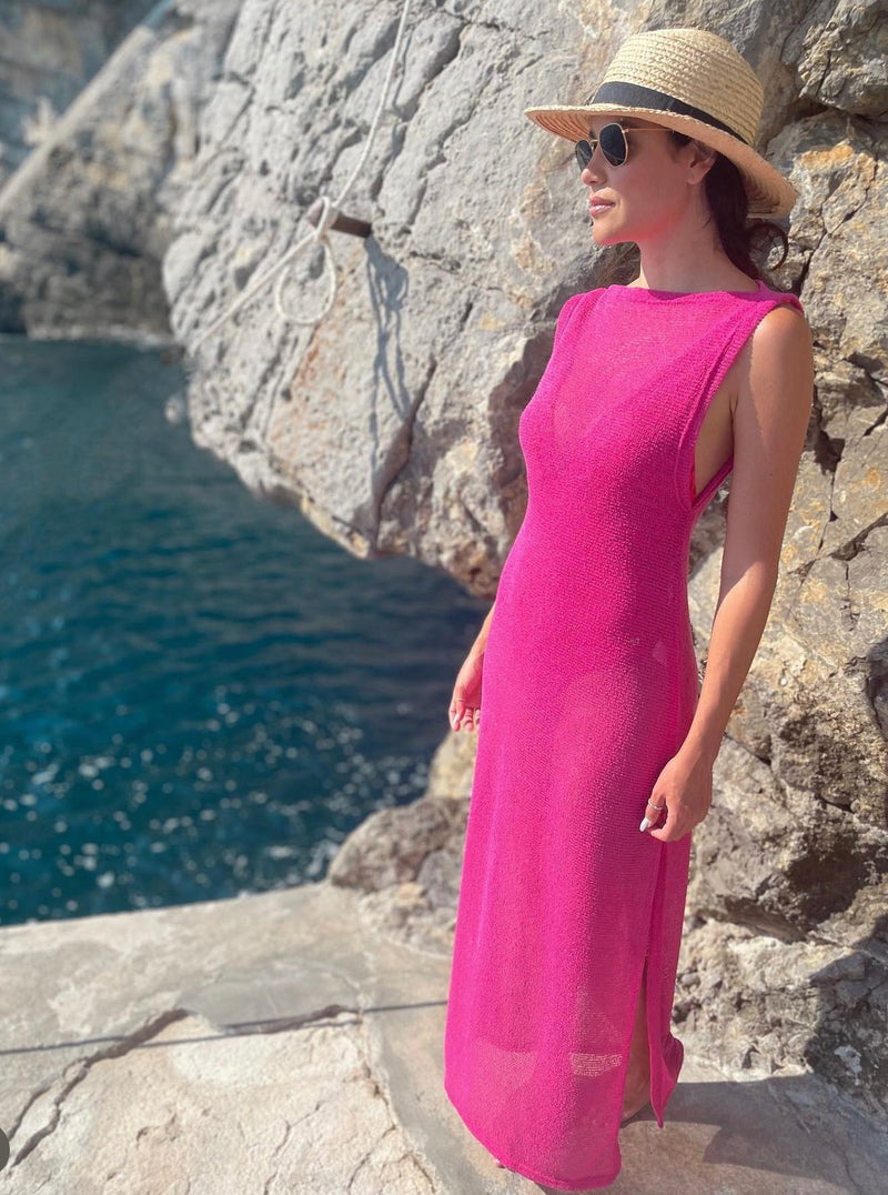 Pink knit Beach Wear Long Maxi Dress