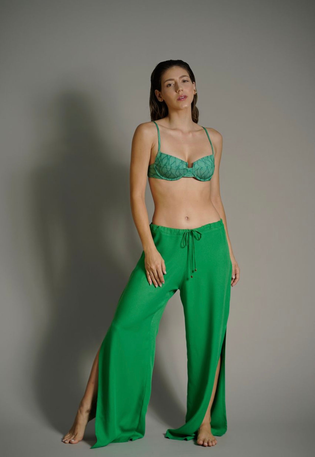 Viscose Pants with Dual-Leg Side Slit and Adjustable Waist