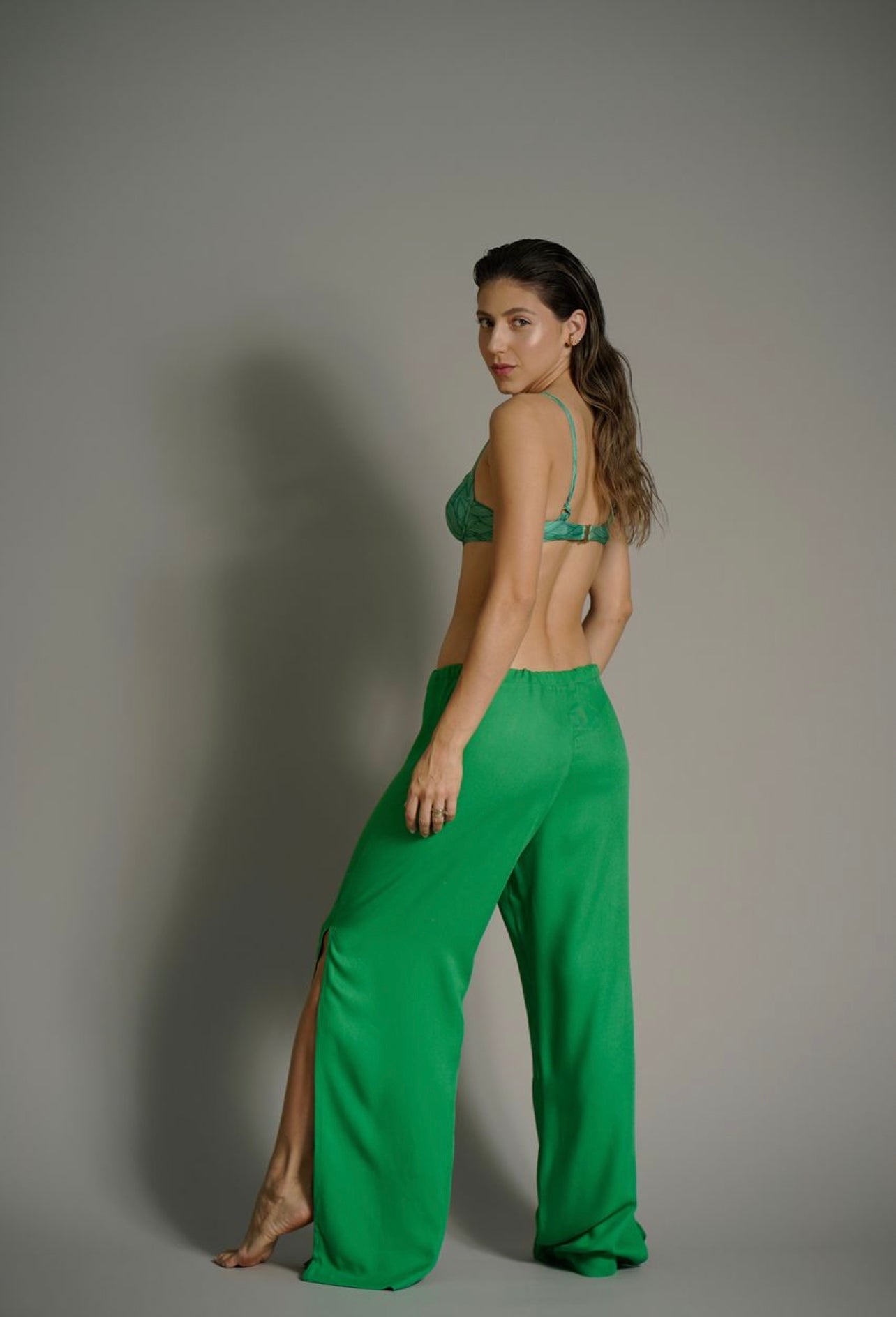 Viscose Pants with Dual-Leg Side Slit and Adjustable Waist